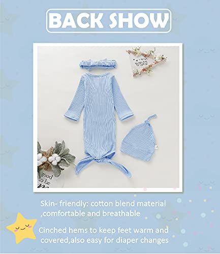 Newborn Cotton Nightgowns Neutral Baby Knotted Sleeper Baby Coming Home Outfit - color: Blue