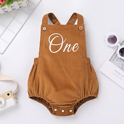 IMEKIS Baby Girls Boys Boho 1st Birthday Outfit Backless Overalls Romper for Cake Smash Photo Shoot - color: Brown One, size: 12-18 Months