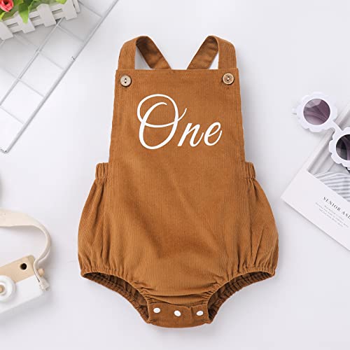 IMEKIS Baby Girls Boys Boho 1st Birthday Outfit Backless Overalls Romper for Cake Smash Photo Shoot - color: Brown One, size: 12-18 Months