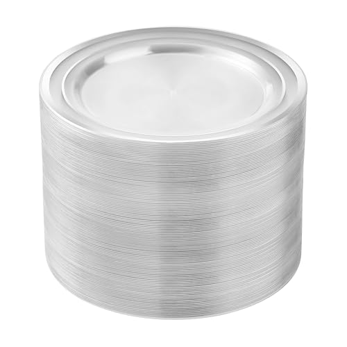 BESTSTAR 100PCS Clear Plastic Plates for Party, 10.25 Inch Disposable Plates with Silver Rim, Heavy Duty Dinner Plates for Wedding and Birthday - color: Clear Silver, size: 10.25 inch
