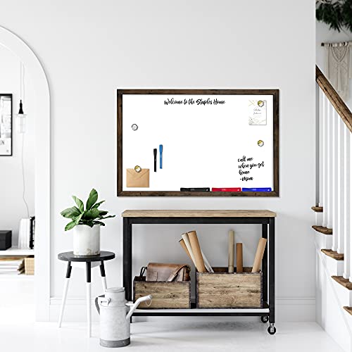 Loddie Doddie Magnetic Whiteboard - 24 x 36 in Rustic Wood Frame - Magnetic Dry Erase Board for Wall - Big White Board for Home Office - Built-in Marker Tray & Message Center - color: Rustic Frame, size: 24"W x 36"H