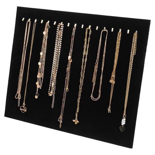 3 Pack Black Velvet Jewelry Display Stands – 17 Hook Necklace Organizer Boards for Boutique, Pop-Up Shops (15 x 12 x 4.5 Inches)