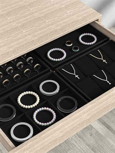 Drawer Jewelry Organizers And Storage,Velvet Bracelet And Ring Display Small Tray,Dresser Jewelry Drawer Organizer Inserts Containers,Earring And Necklace Holder Box (Black 12 Grids) - style: Black 12 Grids