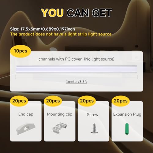 10-Pack Bendable LED Channel, 3.3ft/1M Flexible Aluminum LED Strip Channel with Frosted White Diffuser Cover, Recessed Mount LED Light Track for 12.5mm Wide Tape Light, Curved Wall, Ceiling, Cabinet - color: Silver Aluminum + White Cover, size: 3.3FT/10P/