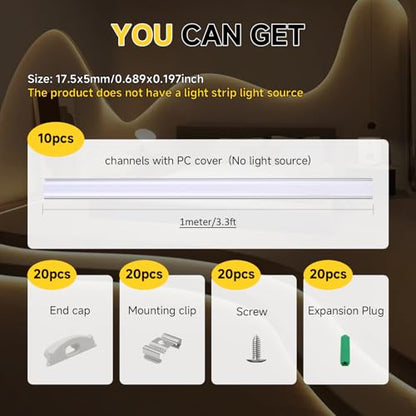 10-Pack Bendable LED Channel, 3.3ft/1M Flexible Aluminum LED Strip Channel with Frosted White Diffuser Cover, Recessed Mount LED Light Track for 12.5mm Wide Tape Light, Curved Wall, Ceiling, Cabinet - color: Silver Aluminum + White Cover, size: 3.3FT/10P/