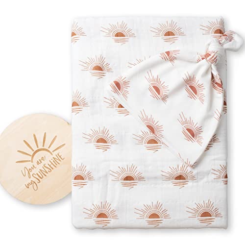 Miaoberry 100% Organic Cotton Baby Muslin Swaddle Blanket Set| Clay Rust Boho Sunrays| Gender Neutral for Boys Girls|Rust Sunset Sunshine| Hospital Newborn Receiving Blanket |Newborn Unisex - color: Sunset White