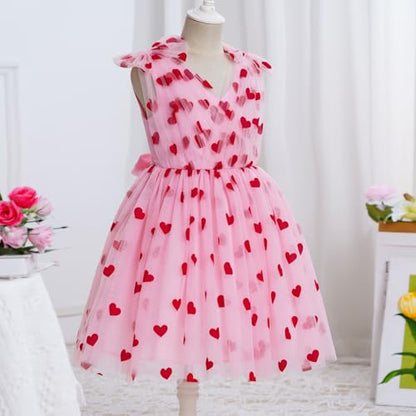 IMEKIS Toddler Kids Girls Butterfly Dress Sparkle Sequins Tulle Wedding Formal Birthday Dresses 2-10T - color: Pink Heart, size: 5-6 Years