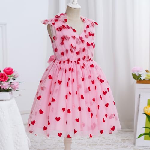 IMEKIS Toddler Kids Girls Butterfly Dress Sparkle Sequins Tulle Wedding Formal Birthday Dresses 2-10T - color: Pink Heart, size: 4-5T