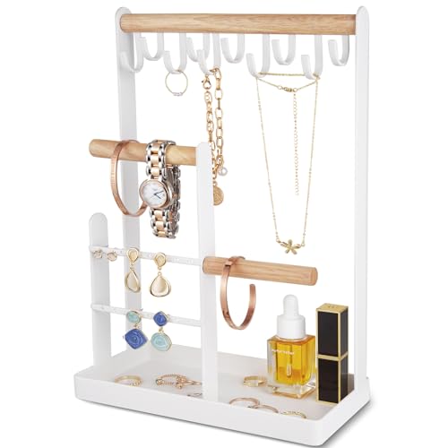 ProCase Cute Jewelry Stand, Aesthetic Jewelry Organizer for Dresser Vanity, Jewelry Holder Display for Necklaces Earrings, Gifts for Teen Girls Women, Bedroom Dorm Decor -Medium, White - color: White, size: 12.6" Height
