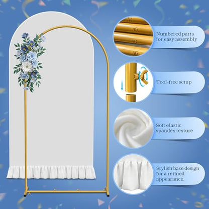 6.6FT Metal Arch Backdrop Stand and Cover Set, Blue Balloon Arch Kit, 153 Pcs Balloons, 4 Baby Shower Box, Letter Stickers, Clips for Baby Shower, Gender Reveal, Birthday, Wedding Decor