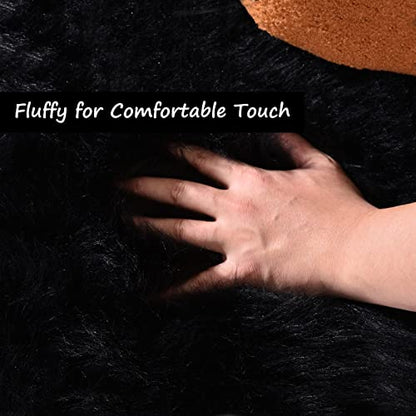 Goolela Black Fluffy Runner Rug 2x6 for Bedroom Faux Sheepksin Fur Fuzzy Furry Bedside Rug Shaggy Plush Soft Sheepskin - color: Black, size: 2' x 6' (Sheepskin)