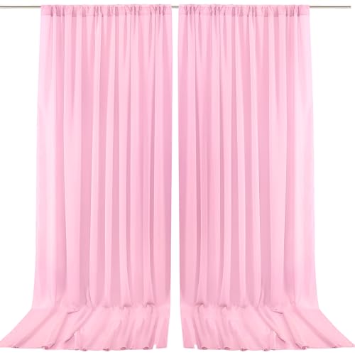 PARTISKY 10x10ft Pink Chiffon Sheer Backdrop Curtains, Wrinkle-Free Wedding Backdrop Drapes for Birthday Party Ceremony Arch Stage Decor Background for Photography 5x10ft,2 Panels - color: Pink, size: 10ft x 10ft
