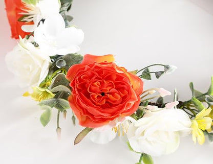 Women Flower Crown Bride Flower Headband Floral Halo Floral Crown Wedding Bridal Party Cosplay Halloween Photos - color: red and white