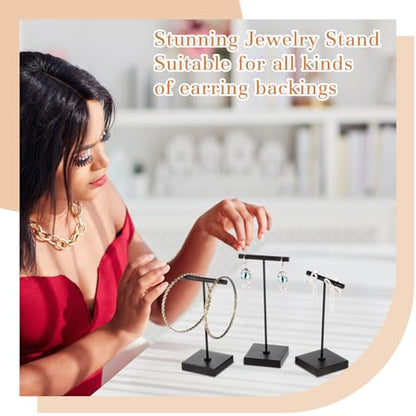 Kigeli 6 Pack Metal T Bar Earring Display Stand Retail Earring Display Holder Detachable Metal Earring Display Storage Rack Jewelry Photography Prop, Square Base, Height 4.3" and 5.1" (Black) - color: Black