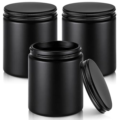 Tecohouse 8oz Black Glass Jars with Lids, 3 Pack Candle Jars with Blank Labels, 250g Wide Mouth | Lotion Container for Sample, Cream, Lotion, Honey, Powder, Jelly | Home & Beauty - color: Black-Black Lids