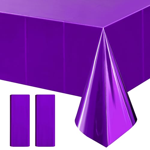 2pcs Dark Purple Foil Tablecloth 54*72inch Plastic Wedding Birthday Winter Party Table Cloths Disposable Waterproof Table Cover for Halloween Graduation Anniversary Party Supplies (Dark Purple, 2) - color: Dark Purple