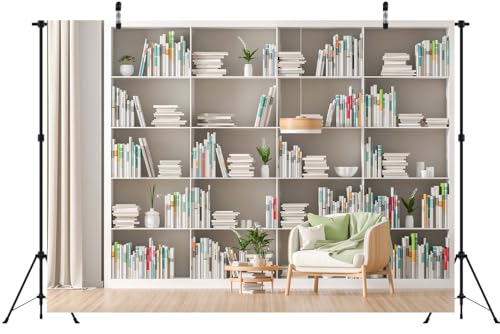 BELECO 10x8ft Fabric White Bookshelf Backdrop Modern Office Zoom Meetings Video Conference Background Living Room Study Banner Work from Home Online Meeting Photo Props - size: 10x8FT