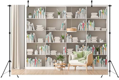 BELECO 6x4ft Fabric White Bookshelf Backdrop Modern Office Zoom Meetings Video Conference Background Living Room Study Banner Work from Home Online Meeting Photo Props - size: 6x4FT