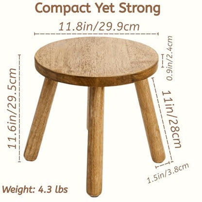 Youeon 12 Inch Round Solid Wooden Step Stool, Non-Slip One Step Stool for Adults, Holds up to 300 Lbs, Portable & Sturdy, Footstool for Bedroom, Bathroom, Kitchen, Easy to Assemble - size: 11.8"d X 11.8"w X 11.6"h