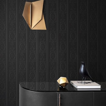 JiffDiff Wallpaper Peel and Stick Textured, 3D Black Embossed Wall Paper Stick on Wallpaper Modern Waterproof Self Adhesive Contact Paper(17.3" x 800") - color: Black, size: 17.3" x 800"