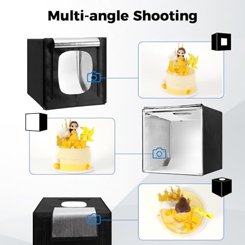 Photo Light Box, Portable 12/16/20/24/32 Inch Photo Studio Light Box, Shooting Tent Kit with 297 Light Beads and 6 Color Backdrops.Lightbox with 3 Stepless Dimming Light Boards for Studio Photography - size: 24" x 24"