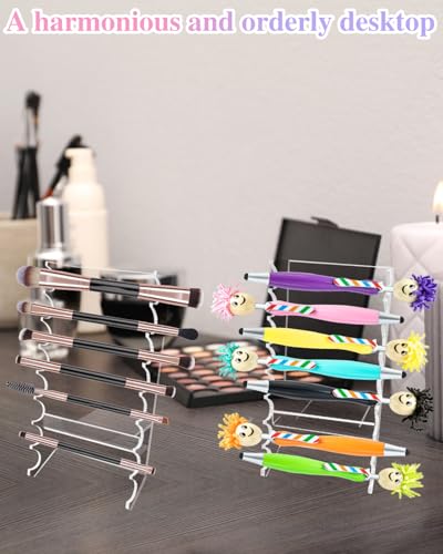2 Pcs Acrylic Makeup Brush Holder, 16 Tier Unique Clear Paint Brush Drying Rack Hair Brush Holder for Women, Acrylic Pen Holder Display Stand for Home School Office or Store Use