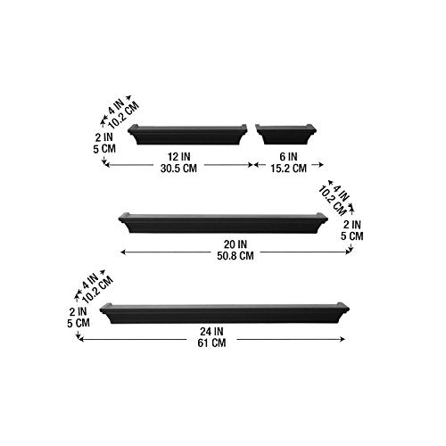 MELANNCO Floating Wall Shelves for Bedroom, Living Room, Bathroom, Kitchen, Nursery, Set of 4, Black, 4 Count - color: Black, size: Set of 4 (24, 20, 12, 6 Inch), style: Arlington