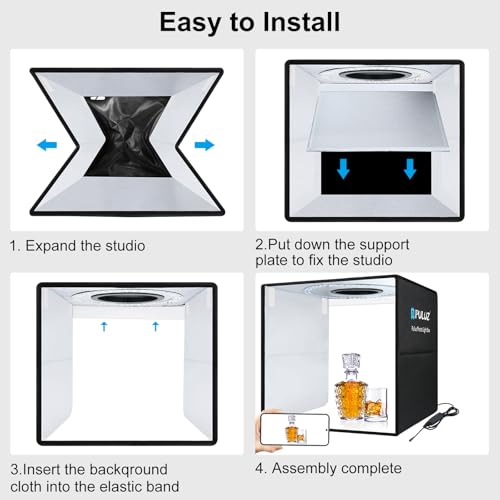 PULUZ 16"/40cm Foldable Portable Photo Studio Light Box, Adjustable Brightness Light Box Photography Lighting Shooting Tent Kit, with LED Lights and 12 Colors Backdrop - color: 16x16x16in
