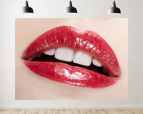 Trykid 6x4ft Glossy Red Lips Closeup Backdrop Beauty Cosmetic Portrait Photography Background Makeup Studio Party Decoration Tapestry Photo Booth Prop Fabric - size: 6x4ft