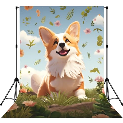 Lovely Corgi Backdrop Background for Photography 5x7ft Photobooth Professional Photo Backdrop Curtains Video Photography Studio Photo Backgrounds Banner Booth Background Screen Parties - color: Lovely Corgi