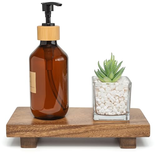 X-Small 8.5" Acacia Wood Riser Pedestal Stand, Farmhouse Bathroom and Kitchen Sink Decor, Decorative Wood Tray for Counter, Soap Dish Holder, Vanity Tray (XS: 8.5" x 4.0" x 1.57") - size: X-Small:8.5"x4.0"
