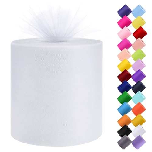 Tulle Fabric Roll, 6” by 200 Yards (600FT) Tulle Organza Fabric Spool for DIY Tutu Skirt Baby Shower Decor Wedding Backdrop Crafts Birthday Party Supplies (White) - color: White