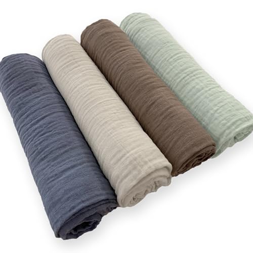 SwaddleDesigns Cotton Muslin Swaddle Blankets for Baby Boy & Baby Girl, Set of 4, Neutral Receiving Blankets for Newborn, Baby Registry & Gift, 46x46 inches, Coastal - color: Coastal