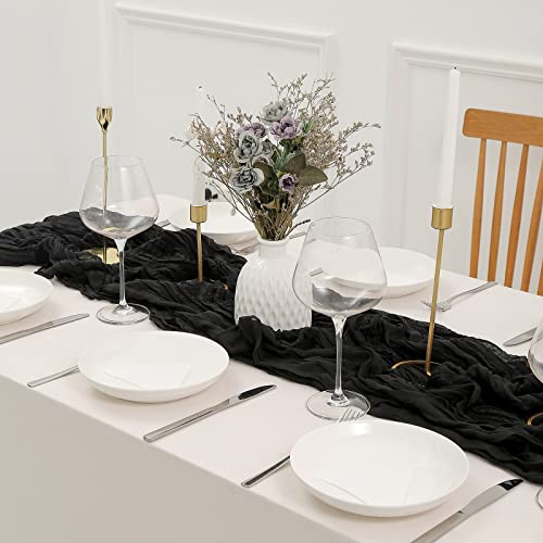 DOLOPL Black Halloween Cheesecloth Table Runner for Halloween Decorations 13.3ft Gauze Cheese Cloth Table Runner Rustic Sheer Runner 160inch Long for Wedding Baby Shower Birthday Table Decorations - color: Black