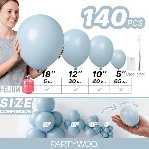 PartyWoo Dusty Blue Balloons 140pcs Different Sizes of 18 12 10 5 Inch Light Blue Aqua Boho Balloon Arch Kit Garland for Graduation Baby Shower Gender Reveal Birthday Party Decorations Blue-F28 - color: Blue-f28