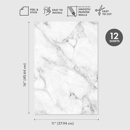 Main Street Peel and Stick Wallpaper Eco-Friendly Sheets 12 Pack, 11 X 16 Inch Carrara Marble Design, Wall Mural for Home Decor, Removable Wall Decor Wallpaper Peel and Stick for DIY Projects - style: Carrara Marble Design SCF