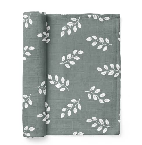 Mini Wander Swaddles for Newborns Muslin Swaddle Blankets - Breathable Soft Gender Neutral Receiving Blanket Baby Essentials | 47 x 47 Cotton - (Leaves Storm Blue) - color: Leaves Storm (Blue)