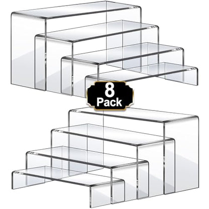 Aheroi Large Acrylic Risers, 8 Pcs 2 Set(7”L~8”L~9”L) Acrylic Display Set Rectangular Stands Shelf Clear Display Risers for Decor, Cake Shelves Retail Shoe Showcase