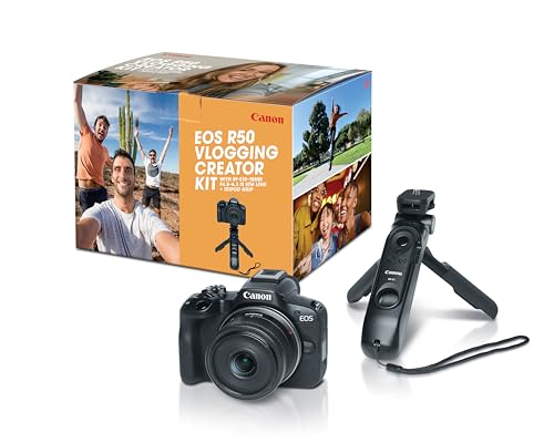 Canon EOS R50 Vlogging Creator Kit, Hybrid Mirrorless Camera with RF-S10-18mm F4.5-6.3 IS STM Lens and Tripod Grip, Wide-angle Lens, 24.2 MP CMOS (APS-C) Sensor, Vlogging Camera, Black - color: Black, style: EOS R50 Video Creator Kit