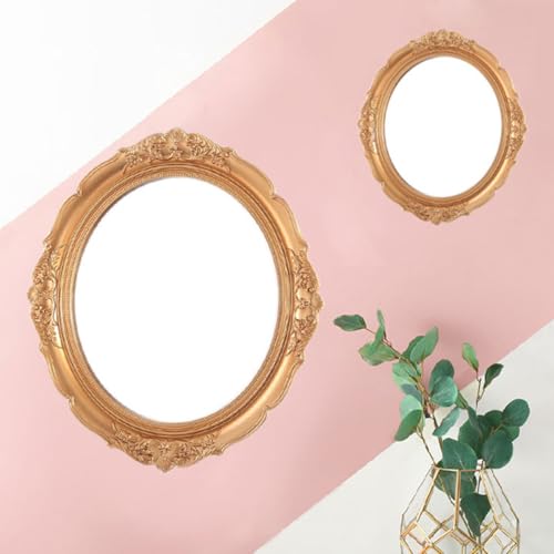VICASKY Vintage Makeup Mirror Tray, 1pcs Retro Cosmetic Vanity Mirror with Gold Metal Frame, Decorative Desktop Organizer for Beauty Salon and Dressing Table Use
