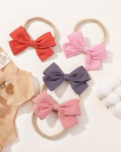 jollybows 20pcs Baby Girls Nylon Hair Bows Headbands Linen Bands Elastic Accessories for Baby Girls Infants preemie and Newborn Kids - color: 5- 20PCS netural bows