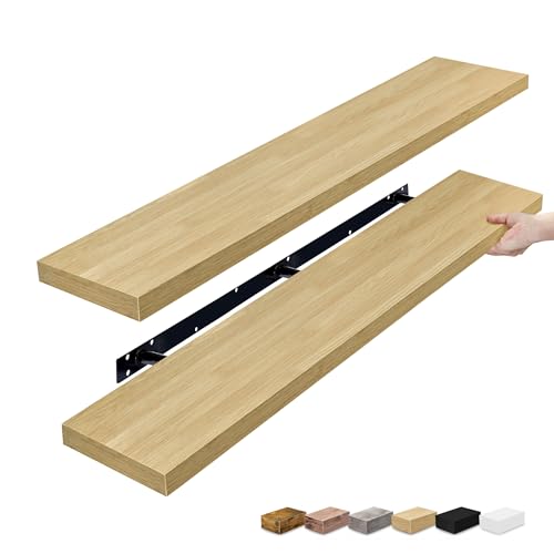 Sorbus Floating Shelves for Wall - 55 Inch Extra-Long Bathroom Shelves, Wall Decor for Bedroom, Kitchen, Living Room, Book Storage - Mounted Floating Shelf with Hidden Brackets (Maple Wood, 2 Pack) - color: Maple Wood, size: 55 Inch, style: 2 Pack
