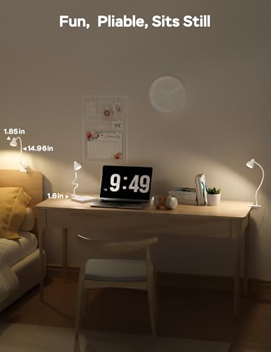 LiFMIRA Clip on Lamp USB Reading Light, 3 Color Modes, 10 Brightness Dimmable, Flexible Gooseneck Desk Lamp with Clamp, Eye Care Clip on Light for Bed Desk Headboard Home Dorm White - color: White