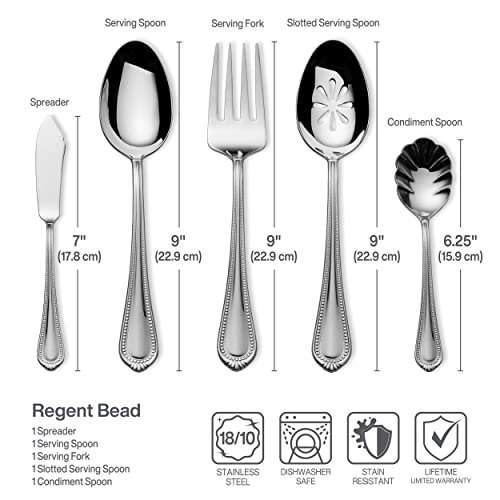 Mikasa Regent Bead 65-Piece Silverware Set, 18/10 Stainless Steel Flatware Service for 12, Includes 5 Serving Tools, Dishwasher Safe Polished Cutlery - size: 65 Piece Set, style: Regent Bead