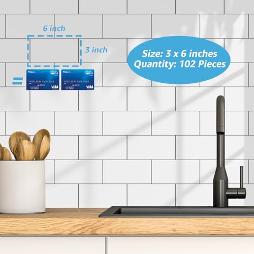 Art3d 102-Piece Peel and Stick Wall Tile for Kitchen Backsplash, Bathroom, Fireplace, 3in. × 6in. Stick on Subway Tile, Glossy White - color: Glossy White