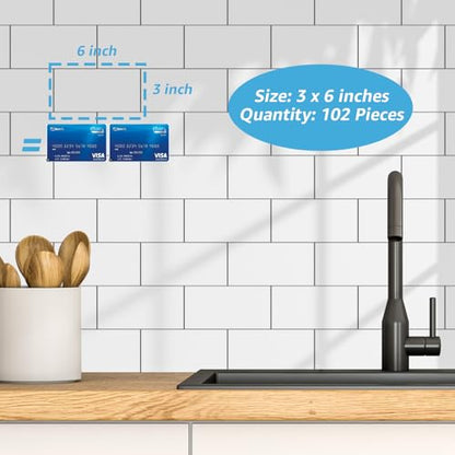 Art3d 102-Piece Peel and Stick Wall Tile for Kitchen Backsplash, Bathroom, Fireplace, 3in. × 6in. Stick on Subway Tile, Glossy White - color: Glossy White