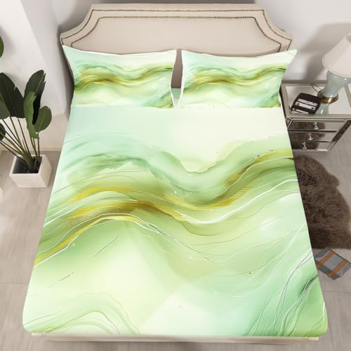 Erosebridal Sage Green Marble Sheets for Boys Girls Watercolor Marbling Fitted Sheet,Tie Dye Marbled Texture Kids Bedding Sets Abstract Minimalist Marbling Bed Sets Queen 3 Piece - color: Sage Green, size: Queen(No Top Sheet)