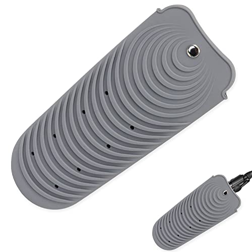 Heat Insulating Silicone Mat Pouch for Hair Straightener, Anti-Slip Travel Pad Cover for Curling & Flat Iron, Portable Styling Heat Mat Holder for Curler Wand and Hot Waver (Grey) - color: Grey