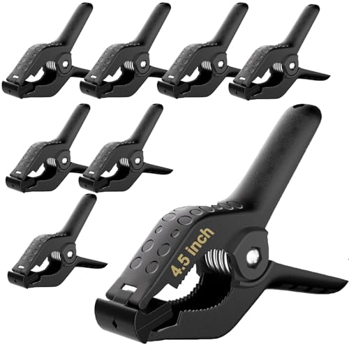 Backdrop Clamps Clips - 4.5in - Spring Clamps for Backdrop Stand, 8 Pack Black Heavy Duty Plastic Muslin Photo Clamp for Photography Photobooth, Balloon Arch, Woodworking - size: 4.5in