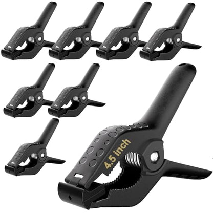 Backdrop Clamps Clips - 4.5in - Spring Clamps for Backdrop Stand, 8 Pack Black Heavy Duty Plastic Muslin Photo Clamp for Photography Photobooth, Balloon Arch, Woodworking - size: 4.5in